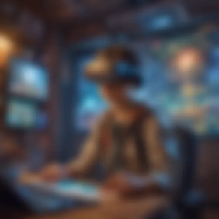 Boy exploring a virtual reality educational game