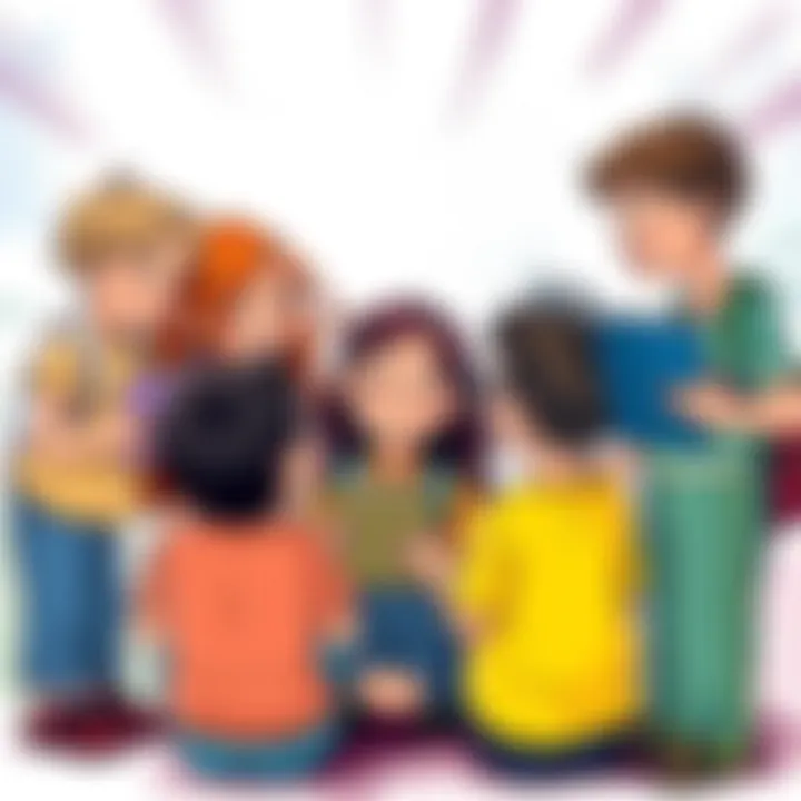 A group of children sharing their journal stories enthusiastically