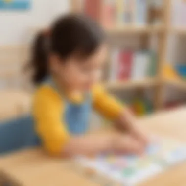 Illustration of a kindergarten student engaged in a CVC word matching activity