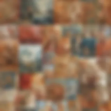 An array of finished paintings showcasing different styles and themes