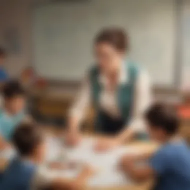 Teacher Assisting in Math Learning Educator guiding children through math games