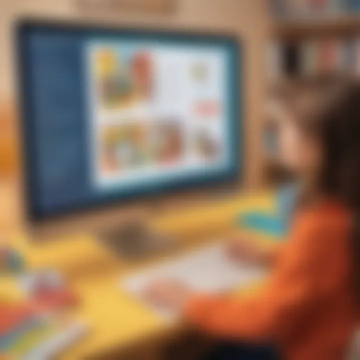 Colorful educational articles displayed on a computer screen, capturing the attention of young learners.