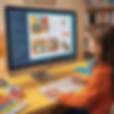 Engaging Educational Resources Colorful educational articles displayed on a computer screen, capturing the attention of young learners.