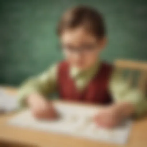 Illustration of a young child engaged in a math game on ElemFun