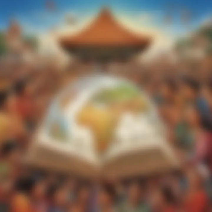 Illustration of an educational book showcasing diverse cultures and traditions