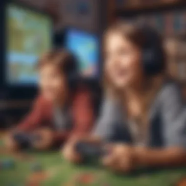 Children Enjoying Educational Gaming Children interacting with educational video games
