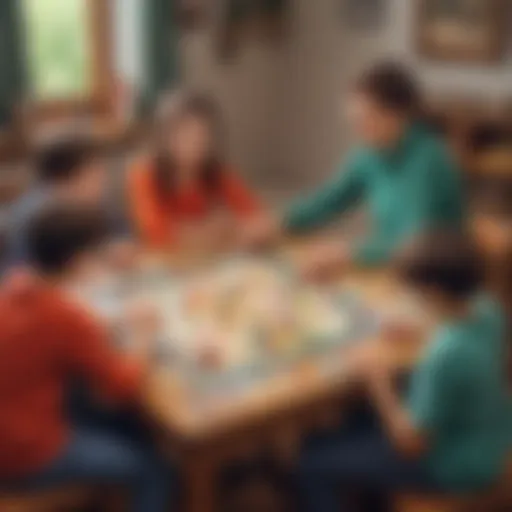 A group of children engaged in a board game, strategizing their next moves.