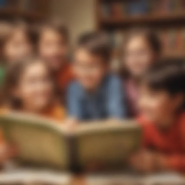 A group of children enthusiastically reading together