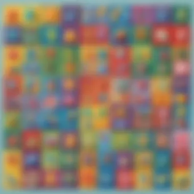Colorful board filled with math symbols and shapes