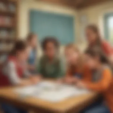 Group of kids participating in a math scavenger hunt