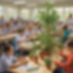 A vibrant classroom filled with students conducting an experiment showcasing plant growth.