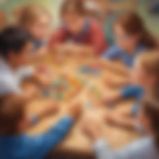Young students collaborating in a team building game