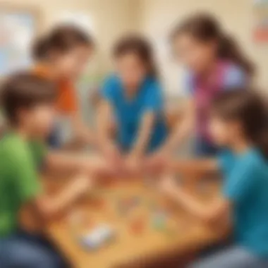 Group of kids engaged in a teamwork challenge