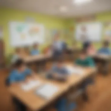 Interactive Classroom Environment A classroom setting with children playing grammar games