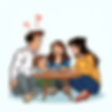 Family members laughing together while playing a game.