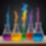 Colorful chemical reaction in glass beakers