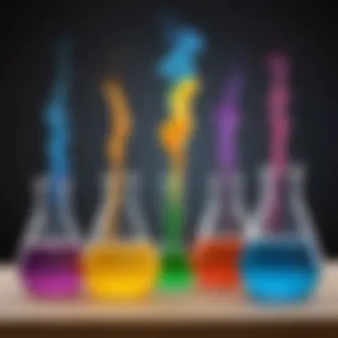 Vibrant Chemical Reaction Display Colorful chemical reaction in glass beakers