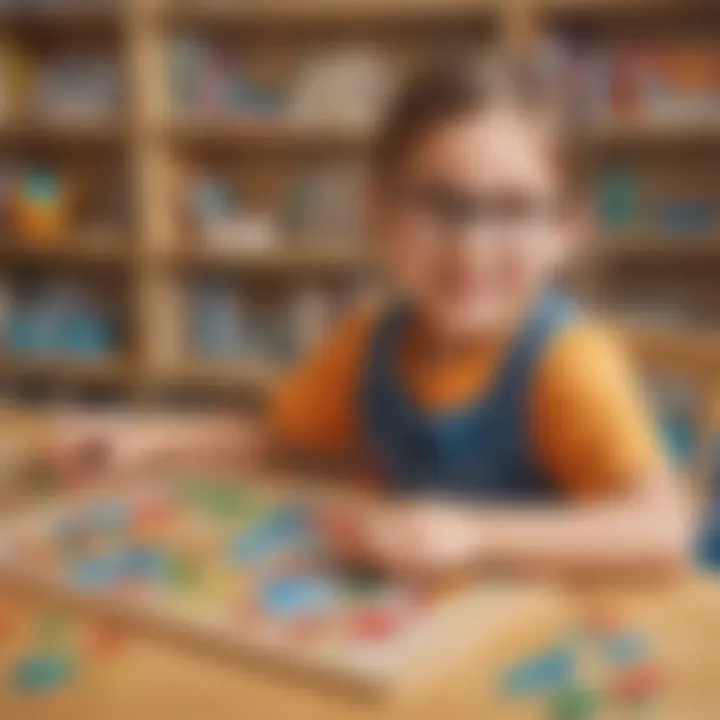 Illustration of a happy elementary school child solving counting puzzles