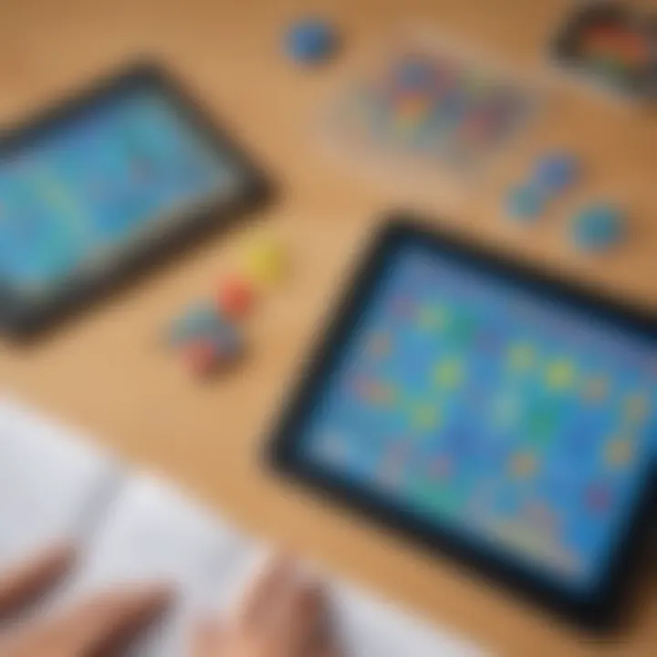 Illustration of interactive digital devices showcasing educational counting games