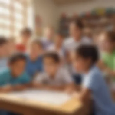 Illustration of a diverse group of kids engaged in a math competition