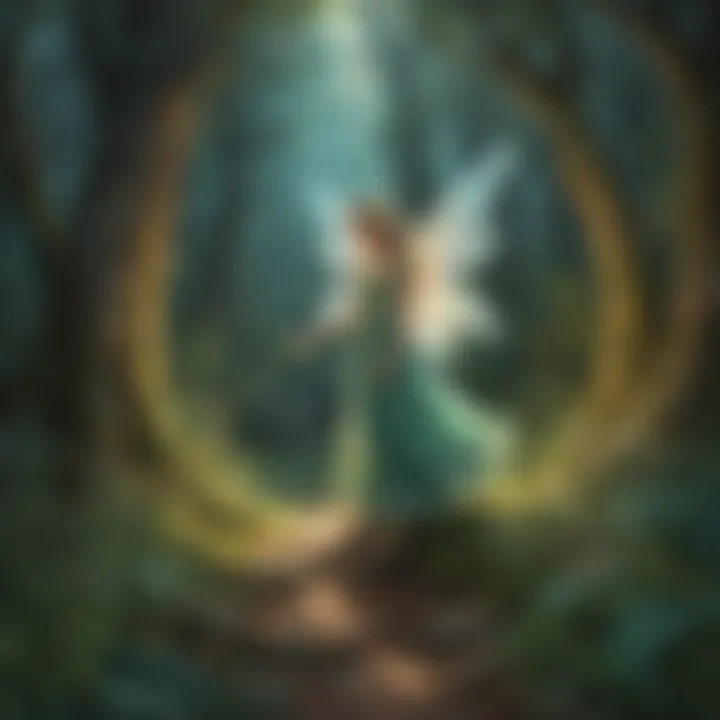 An illustration of a fairy tale character in a magical forest