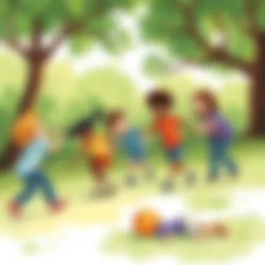 Active Outdoor Play Kids outdoors participating in a physically engaging game, illustrating active play and social interaction.