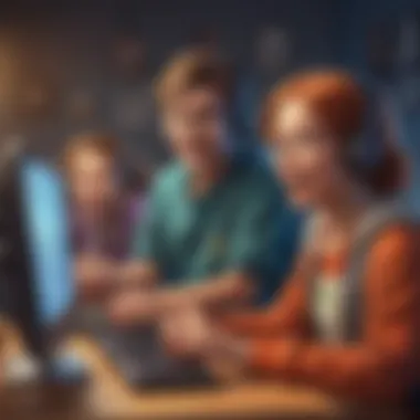 Enthusiastic young gamers enjoying a password-free online game Illustration of children playing a free online game