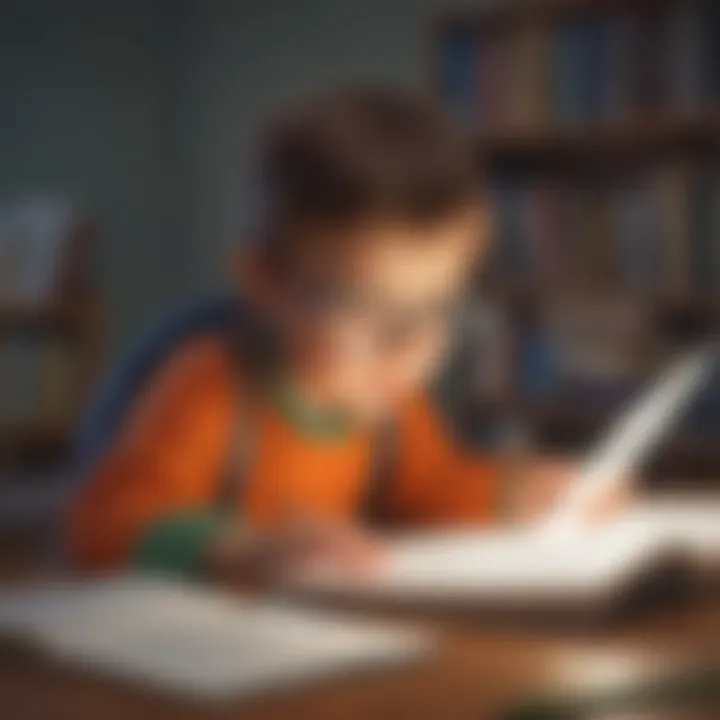 Illustration of a young child immersed in a digital book