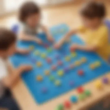 Children playing a math game with colorful counters