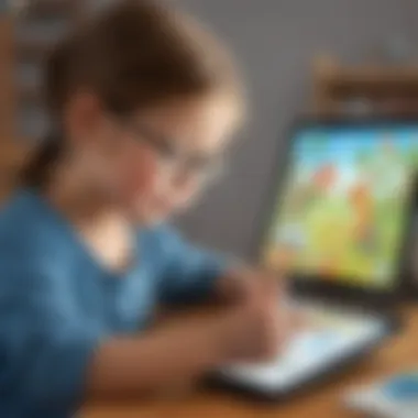 Child interacting with a tablet while learning