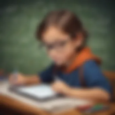 Child Learning Math on Tablet Child using a tablet to solve math problems with enthusiasm