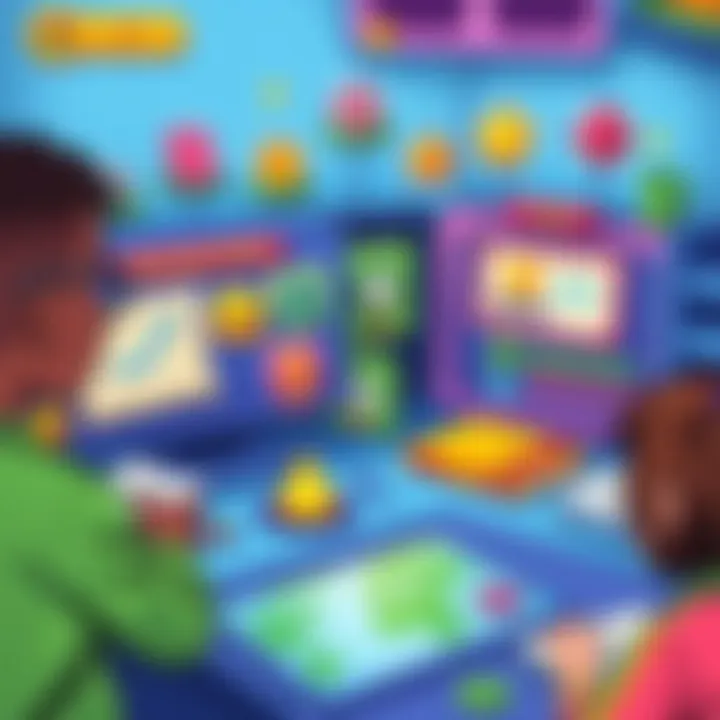 Colorful online game interface showcasing learning elements