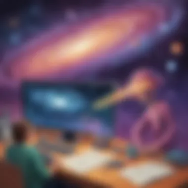 Syntax Challenge Galaxy Illustration of grammar practice game with interactive elements