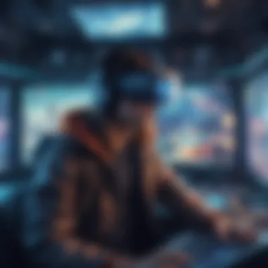 Virtual Reality Gaming Experience Illustration of a futuristic virtual reality game environment