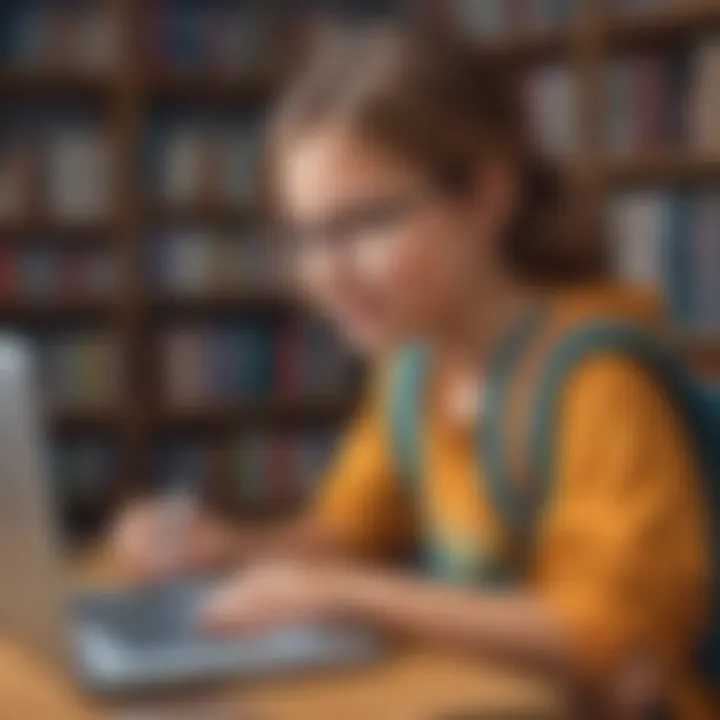 Young student enjoying reading through an online game