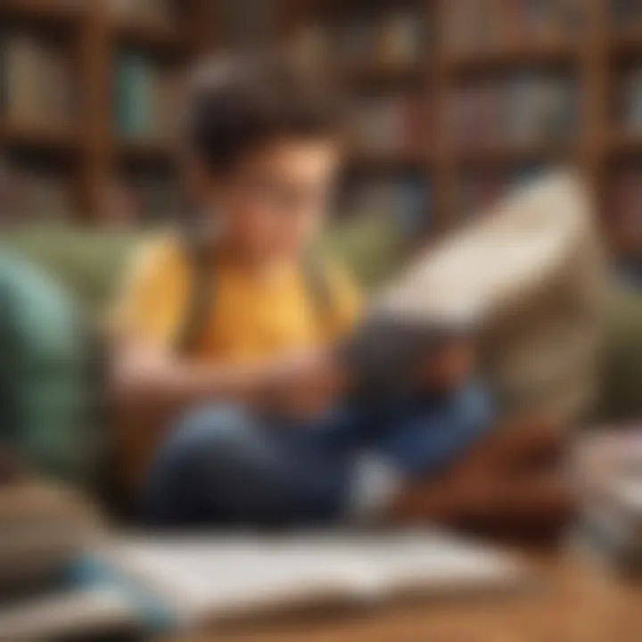 A child engaging with an e-reader filled with digital books.