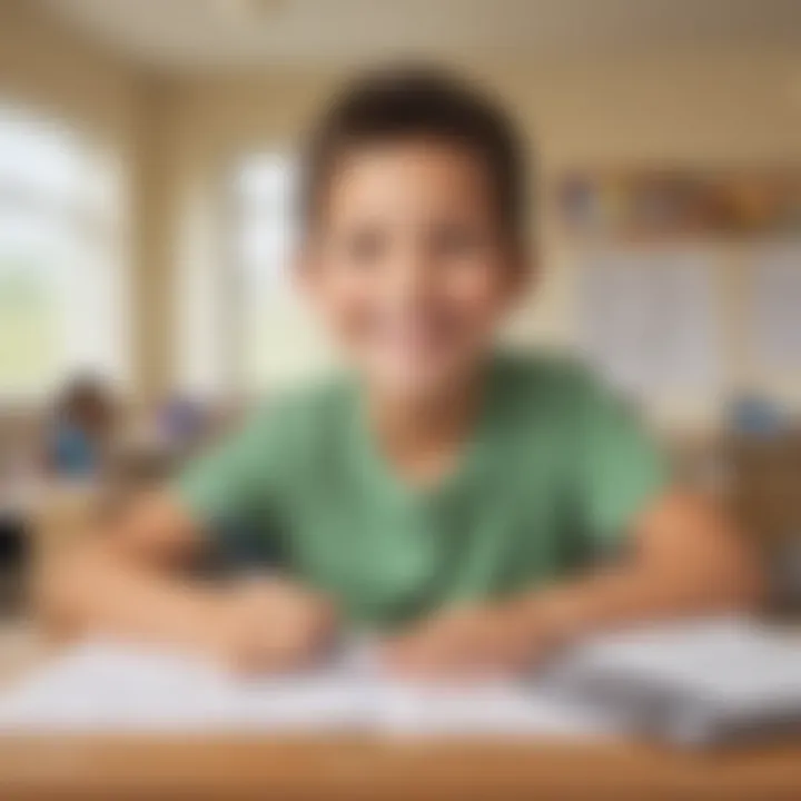 Illustration of a happy elementary school student with completed timed test