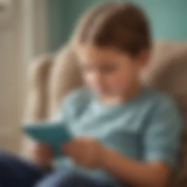A child enjoying a reading app on an iPhone