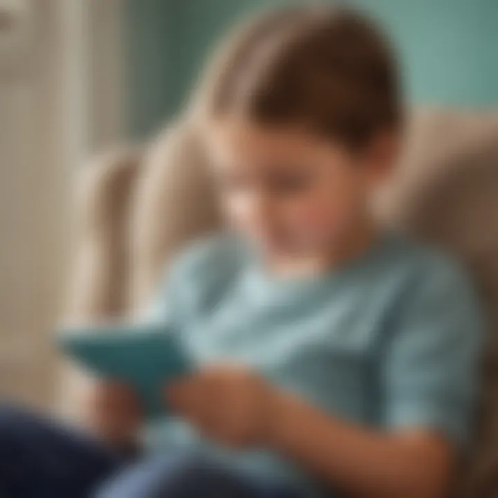 A child enjoying a reading app on an iPhone