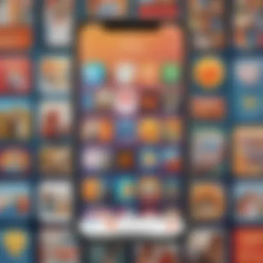 Colorful illustrations of popular reading apps on iPhone