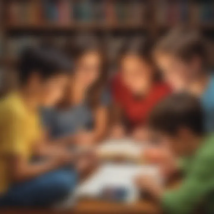 Group of children discussing books and apps