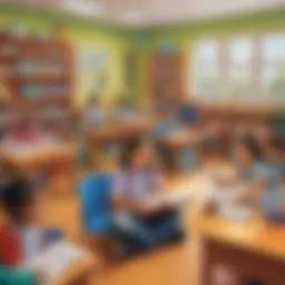 Colorful classroom with children reading books