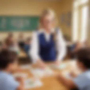 Educator facilitating a spelling game in a classroom