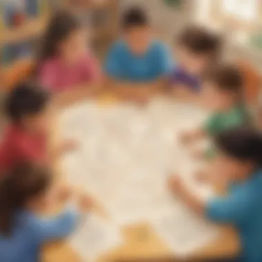 Children Collaborating in a Fun Spelling Activity Group of children enjoying a spelling game together
