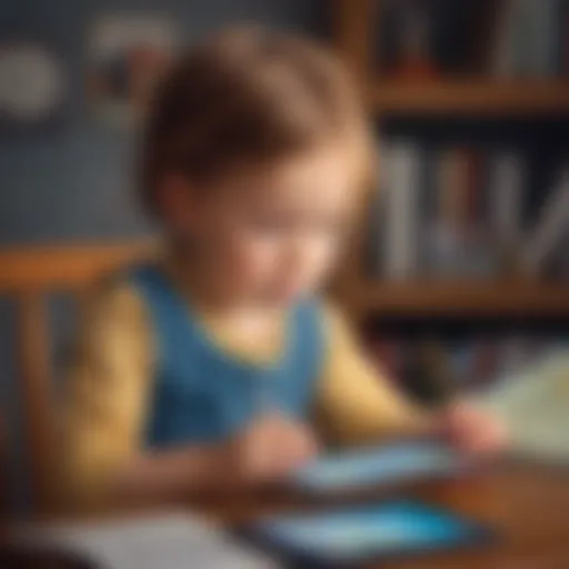 A child engaging with a tablet, immersed in an educational game.