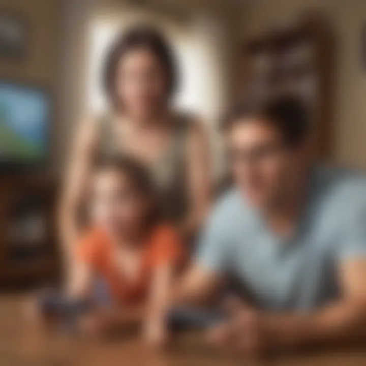 A parent monitoring their child while they play an educational video game.