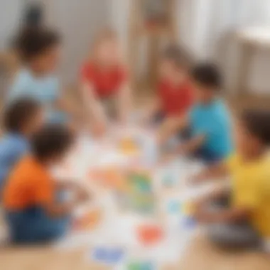 Collaborative Painting Project Preschoolers collaborating in a group painting project