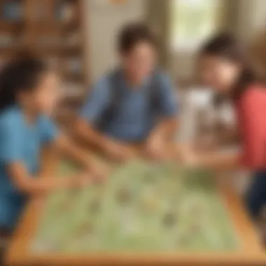 Illustration showcasing a group of kids playing a language arts game