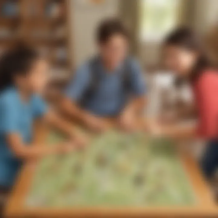 Illustration showcasing a group of kids playing a language arts game