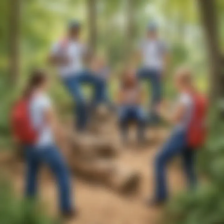 Team members engaged in a collaborative exercise outdoors